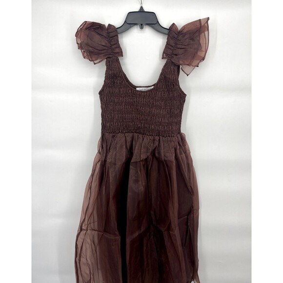 Sofie the Label Brand Taffeta Ruffle Midi Dress Size S Whimsigoth Fairycore Brow - Picture 2 of 6